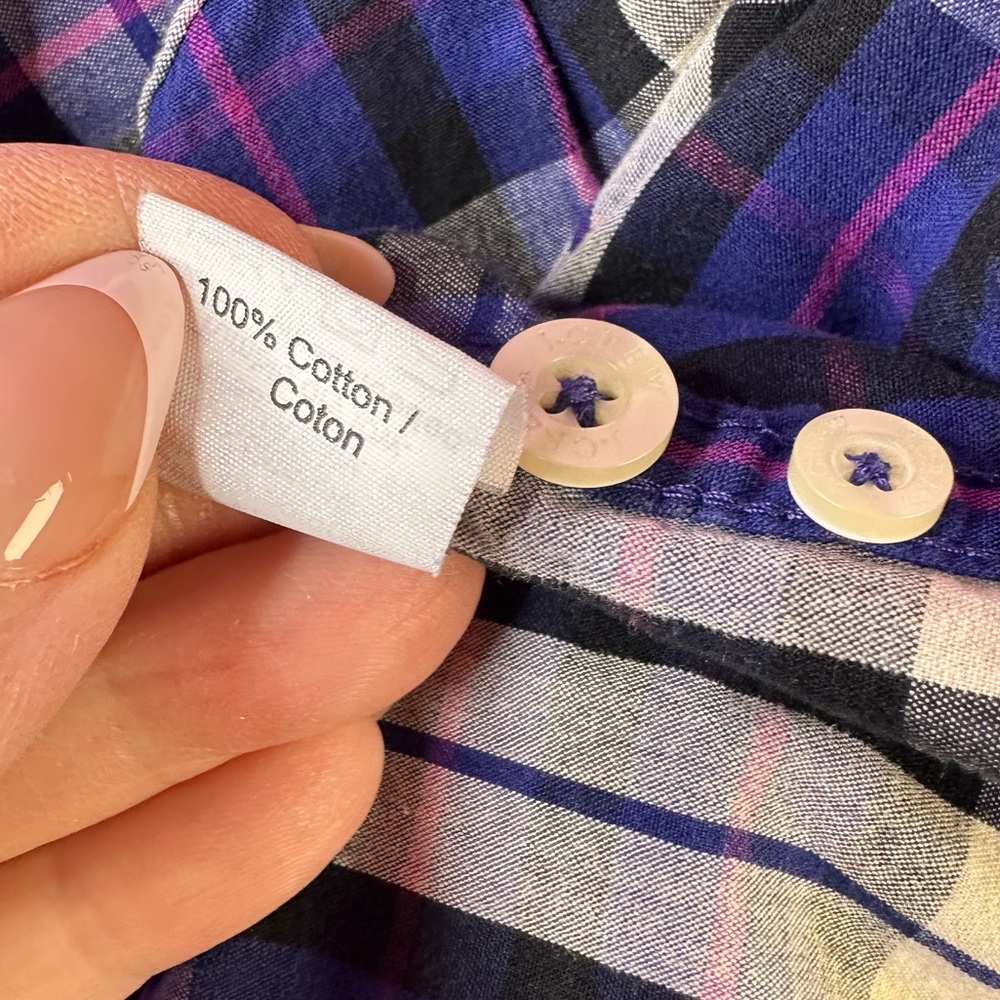 J. Crew Purple and White Plaid button down large - Picture 6 of 9